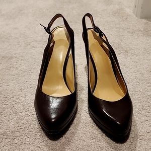 Brown Nine West high heel slingbacks